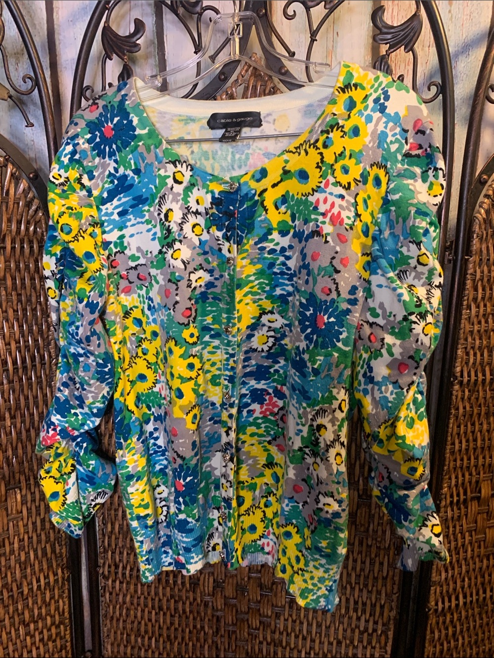 Cute Floral Ruched Sleeved Cardigan XL